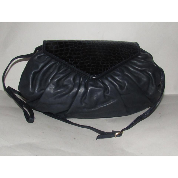 Fendi Crocodile Leather/Leather Two-way Black Patent/Navy Leather Shoulder Bag - Picture 4 of 5